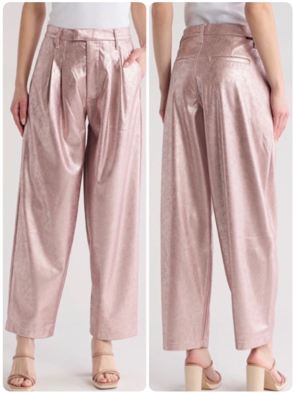 Mother The Pleated Metallic Starlet Pants Pinky Swear Faux Leather 25 Pleather